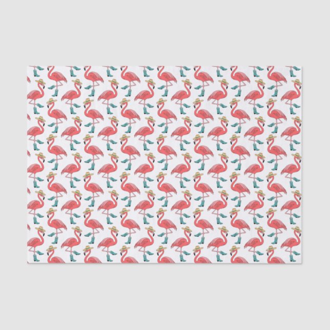 Papel De Seda Flamingo Cowboy Boots and Hats Patterno (Frente )