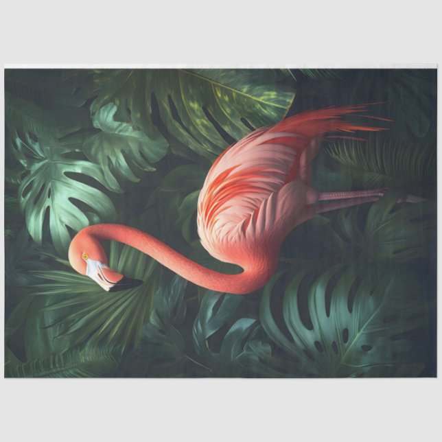 Papel De Seda Flamingo e Folhas da Selva Decoupage (Frente )