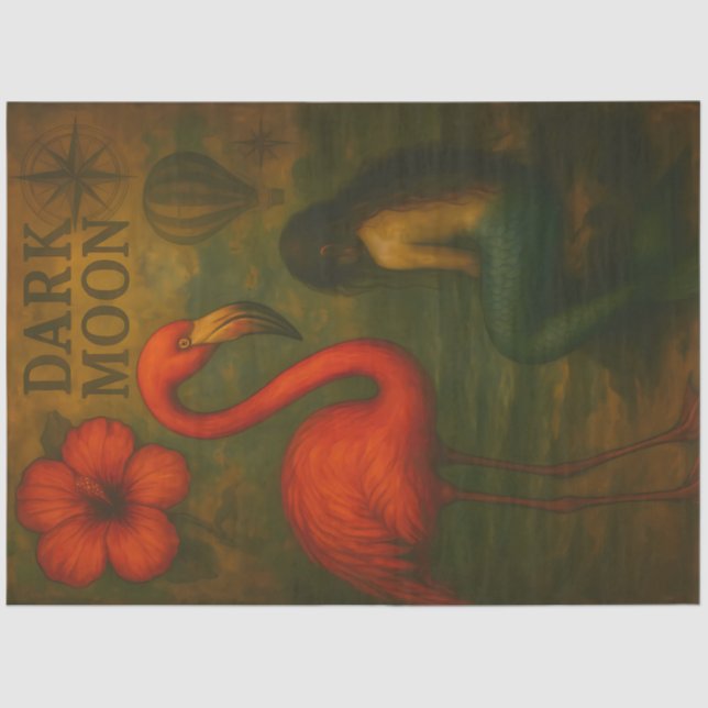 Papel De Seda Flamingo e Mermaid Dark Moon Decoupage (Frente )