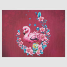 Flamingo elegante com flores tropicais.