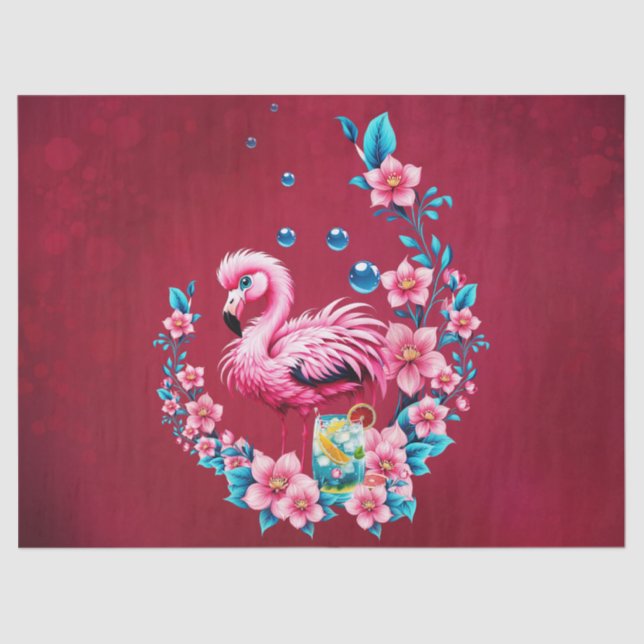 Papel De Seda Flamingo elegante com flores tropicais. (Frente )
