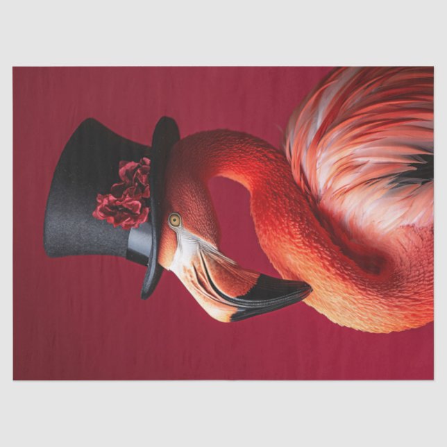 Papel De Seda Flamingo em um Chapéu Alto Decoupage (Frente )