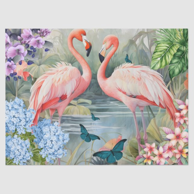 Papel De Seda Flamingo Fantasy Florals & Butterflies (Frente )