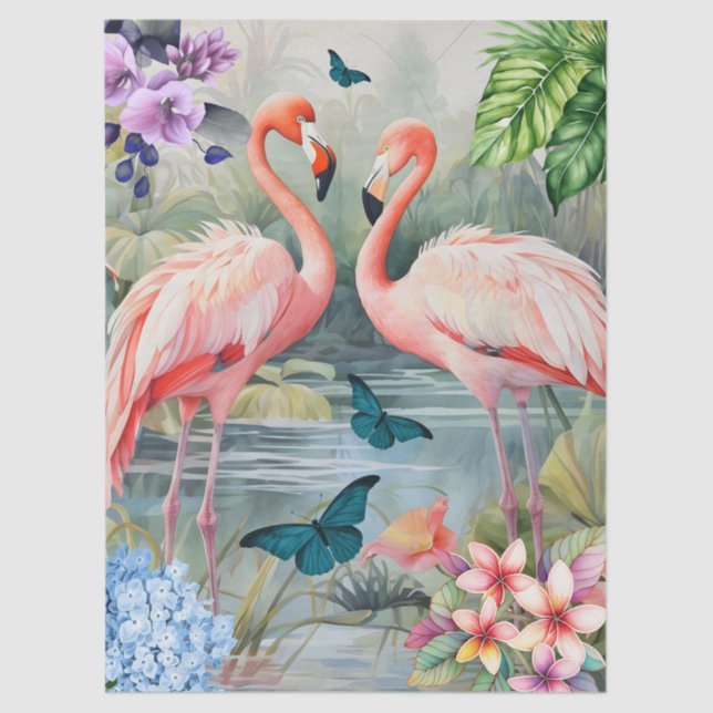 Papel De Seda Flamingo Fantasy Florals & Butterflies (Frente )