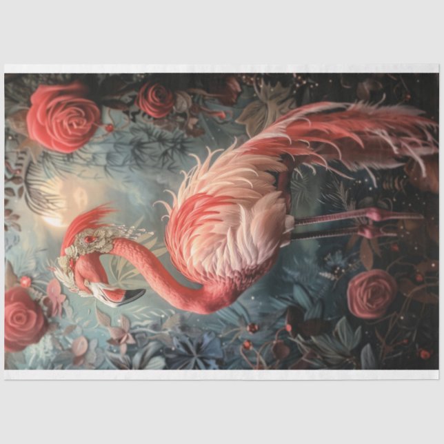 Papel De Seda Flamingo Novo Adornado & Rosas (Frente )