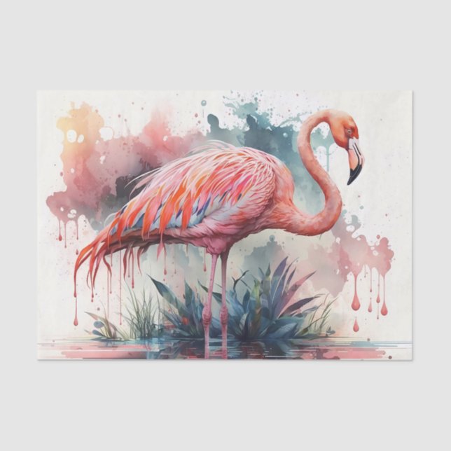 Papel De Seda Flamingo Rosa Aquarela  (Frente )