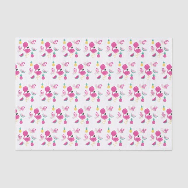 Papel De Seda Flamingo rosa com melancia e abacaxi (Frente )