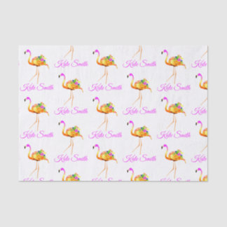 Papel De Seda Flamingo, rosa e Dourado | flores aquáticas 