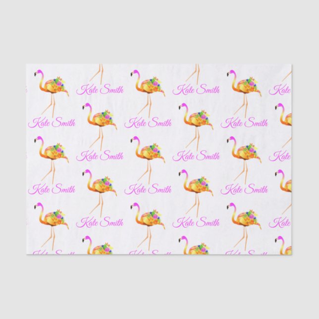 Papel De Seda Flamingo, rosa e Dourado | flores aquáticas  (Frente )