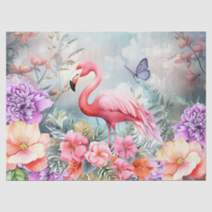 Papel De Seda Flamingo Rosa Tropical e Florestas de Aquarela