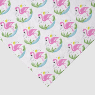 Papel De Seda Flamingo Rosa Tropical na Água, Sol, Nuvens