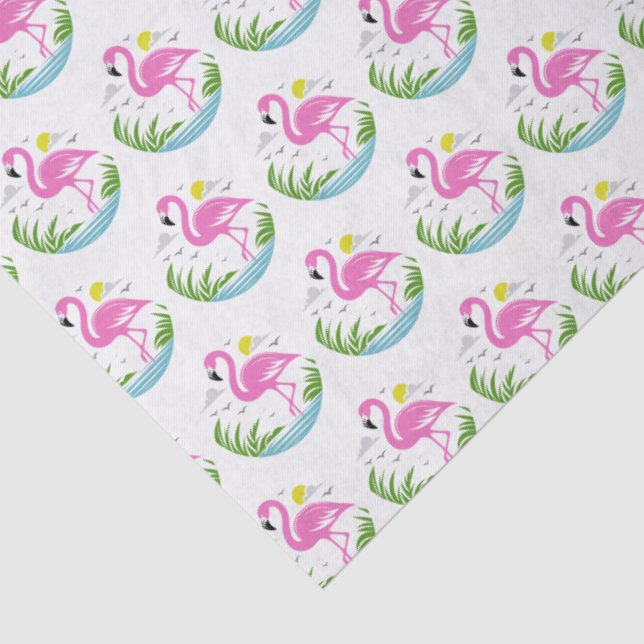 Papel De Seda Flamingo Rosa Tropical na Água, Sol, Nuvens (Detalhes)