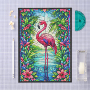 Papel De Seda Flamingo Rosa Tropical Vidro Pintado à Mão