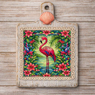 Papel De Seda Flamingo Rosa Tropical Vidro Pintado à Mão em Aqua