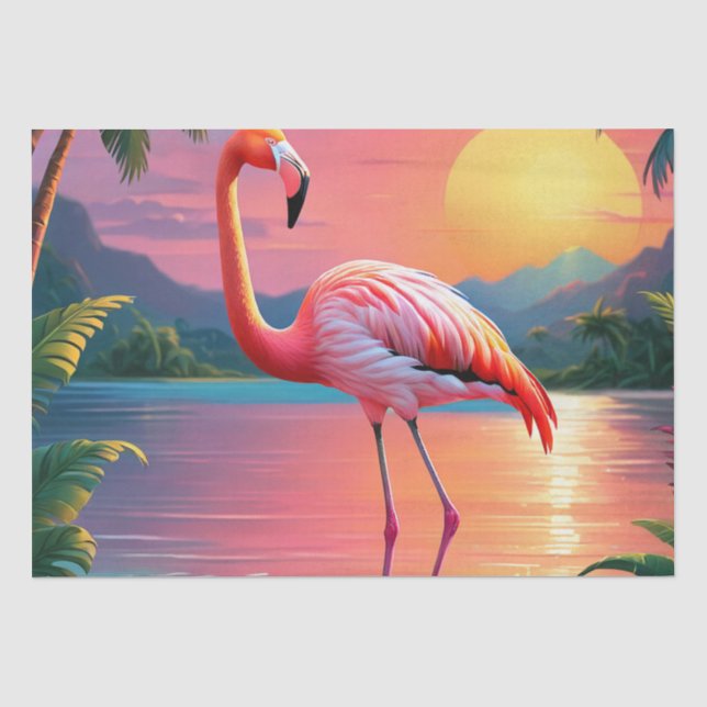 Papel De Seda Flamingo Sunset Praia Tropical (Frente )