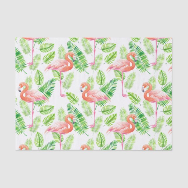 Papel De Seda Flamingos e folhas tropicais (Frente )