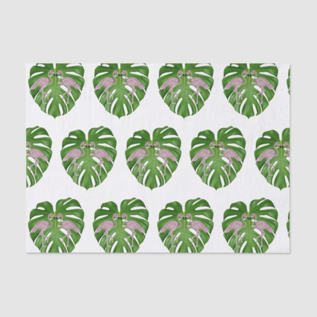 Papel De Seda Flamingos Flamingo Monstera Rosa (Frente )