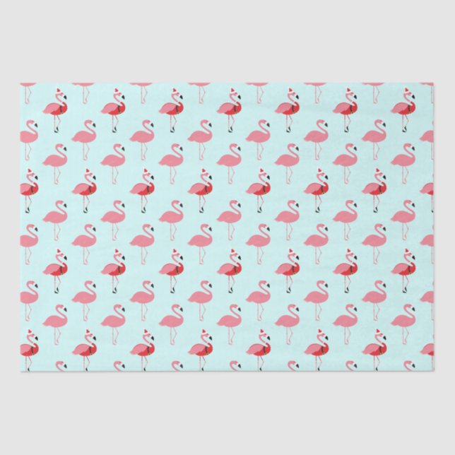 Papel De Seda Flamingos Papais noeis Flamingo Patterno Azul Nata (Frente )