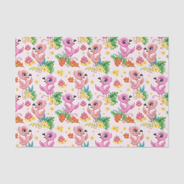 Papel De Seda Flamingos Rosa Bebê (Frente )