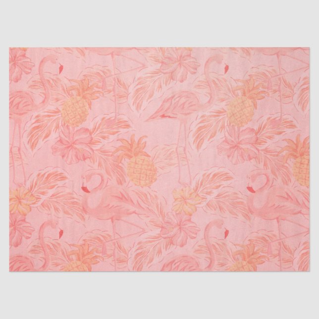 Papel De Seda Flamingos Rosa e Abacaxi (Frente )
