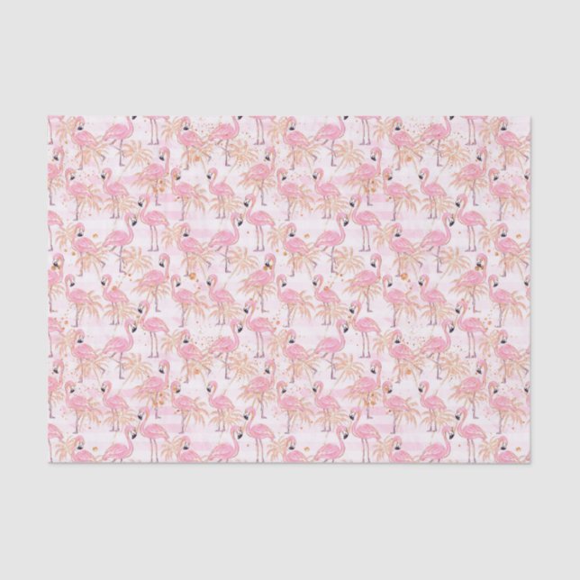Papel De Seda Flamingos Rosa e Palmeiras (Frente )