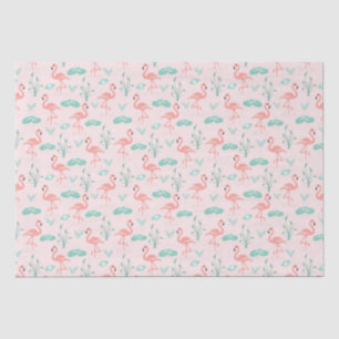 Papel De Seda Flamingos Rosa Folhas de Palma Tropicais