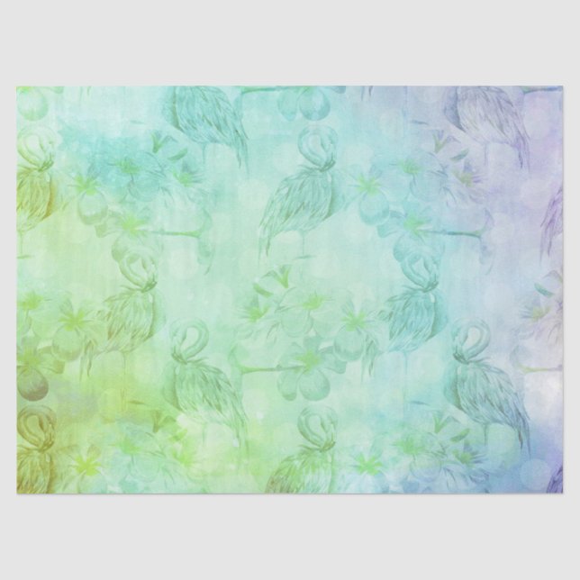 Papel De Seda Flamingos Rosa Verde e Hibisco (Frente )