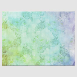 Papel De Seda Flamingos Verdes Azuis e Hibiscus