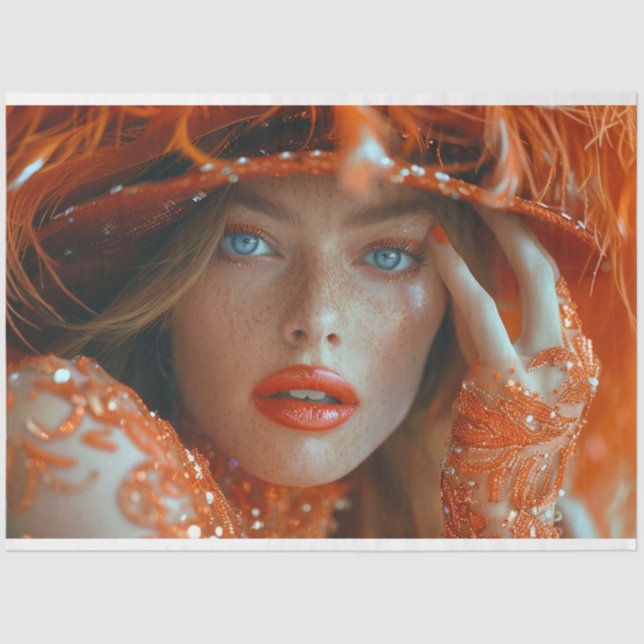 Papel De Seda Flapper Flamboyance Lady em Laranja Decoupage (Frente )