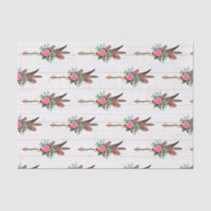 Papel De Seda Flechas de Noiva Rústicas Boêmias com Penas e Rosa