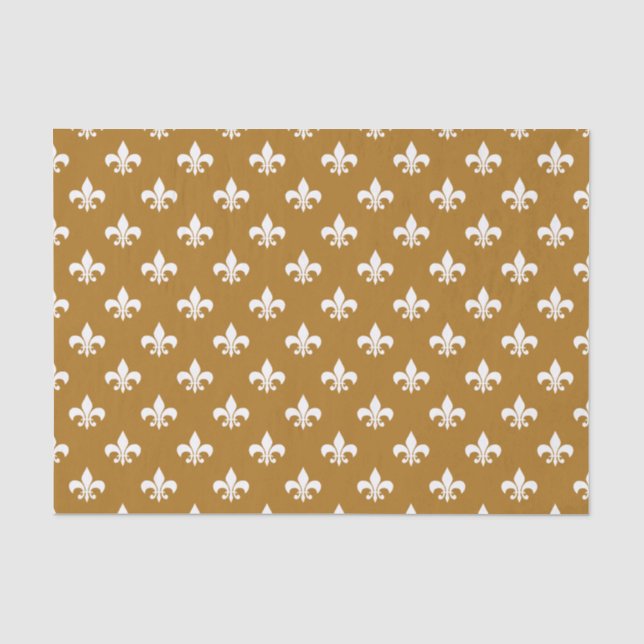 Papel De Seda Fleur-de-lis Branca em Dourado Fosco (Frente )