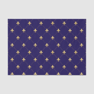 Papel De Seda Fleur-de-Lis Dourada Azul Meia-Noite