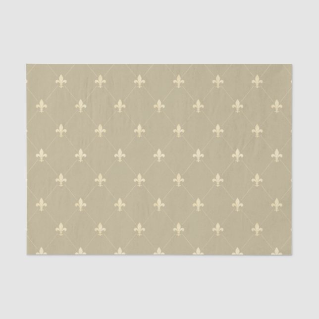 Papel De Seda Fleur-de-Lis Dourada em Marrom Claro (Frente )