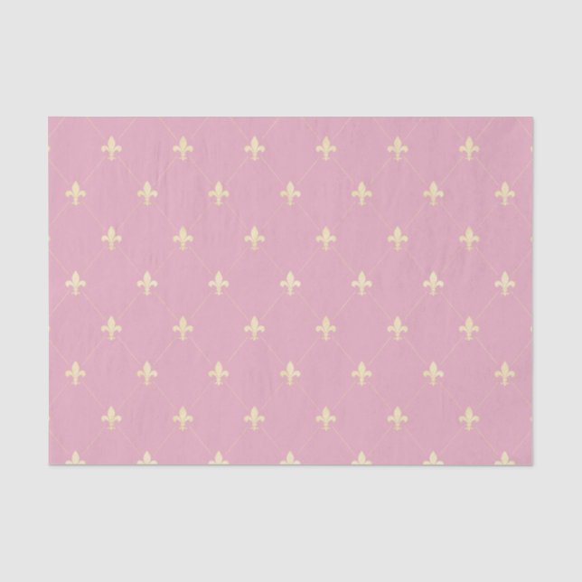 Papel De Seda Fleur-de-Lis Dourado Rosa Desbotado (Frente )