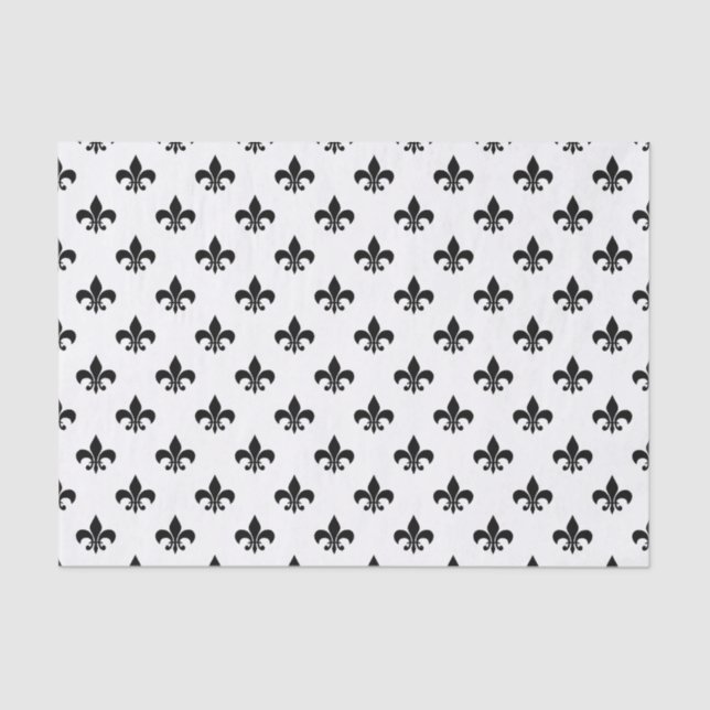 Papel De Seda Fleur-de-lis Preto em Branco (Frente )