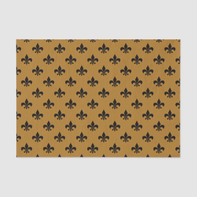 Papel De Seda Fleur-de-lis preto no Matte Dourado (Frente )