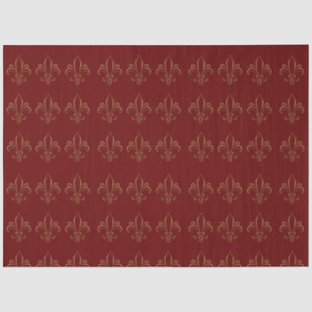 Papel De Seda Fleur De Lis Simples Vermelho Elegante e Dourado (Frente )