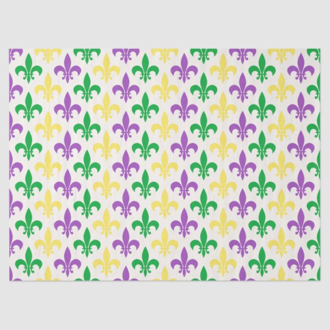 Papel De Seda Fleur-di-lis nas cores de Mardi Gras (Frente )