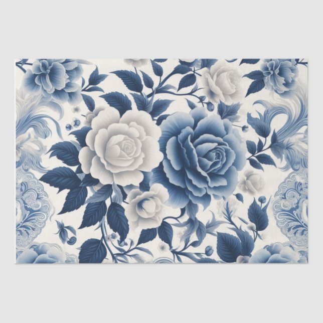 Papel De Seda Fleurs bleue et blanches (Frente )