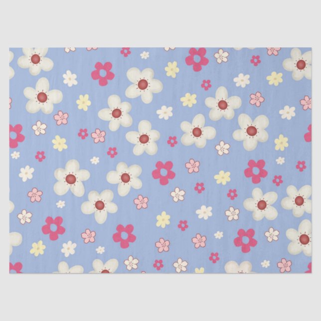 Papel De Seda fleurs printanières sur fond bleu (Frente )