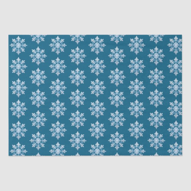 Papel De Seda Floco de Neve Branco Azul Teal Floco de Neve Natal (Frente )