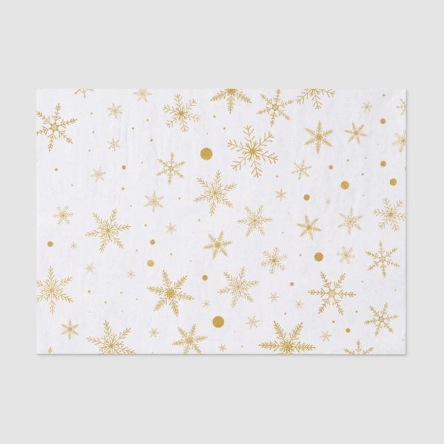 Papel De Seda Floco de Neve Brilhante 3 - Dourado e Branco- (Frente )