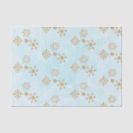 Papel De Seda Floco de neve Dourado no padrão de Natal Azul e Fr