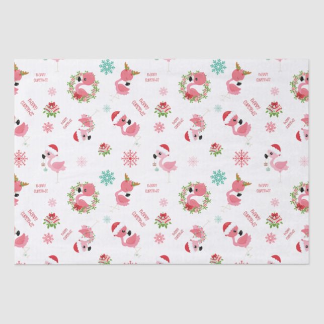 Papel De Seda Floco de neve Flamingo Feliz de Natal (Frente )