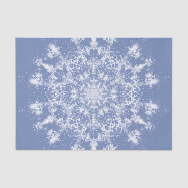 Papel De Seda Floco de neve Fractal abstrato Lacy em Fundo Azul (Frente )