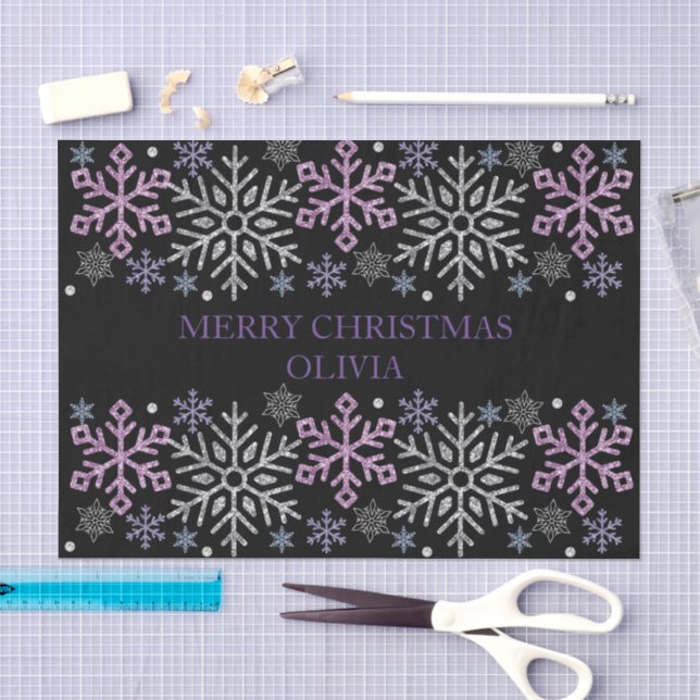 Papel De Seda Floco de Neve Natal Roxo Prata (Arte )
