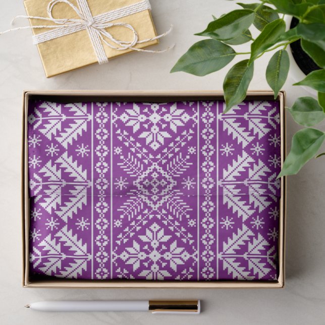 Papel De Seda Floco de Neve Roxo & Ilhós Floral de Natal (Presente)