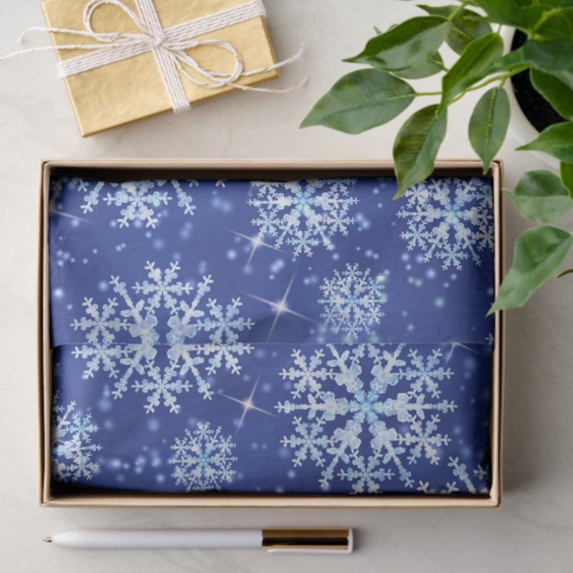 Papel De Seda Flocos de Neve Azuis  (Presente)