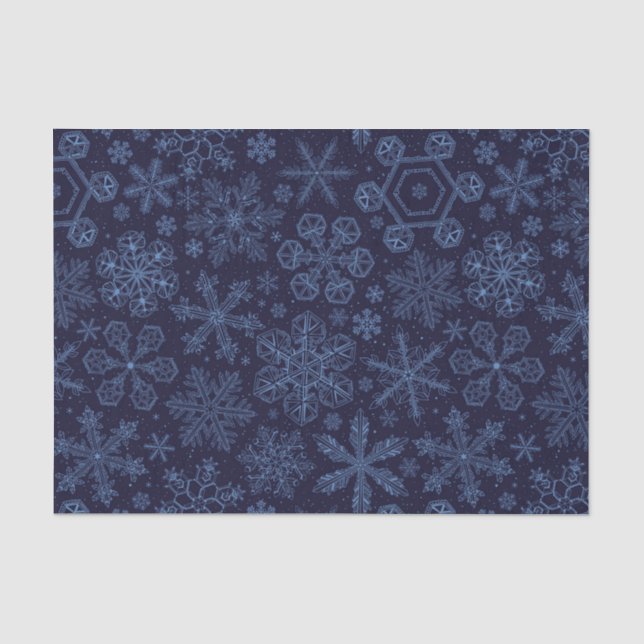 Papel De Seda Flocos de neve azuis em azul (Frente )