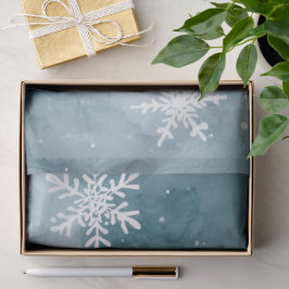 Papel De Seda Flocos de Neve Azul Pálido Aquarela Férias de Inve